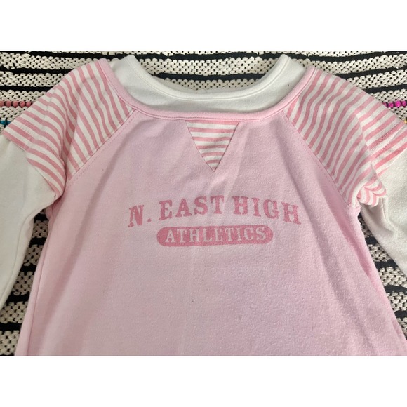 Vintage Carters Watch the Wear Long Sleeve Pink and Stripes Graphic Tee 24m - Picture 5 of 7